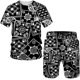 thumbnail image 3 of Conjunto de camiseta de verano para hombre, estilo retro de lujo con estampado 3D, conjunto de pantalones cortos holgados de manga corta para niños, 3 of 5