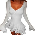 thumbnail image 2 of Vestidos de Invitada de Boda de Larga para Mujer, Sexy, con Escote en V Profundo, Vuelo y Volantes M, 2 of 8