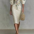 thumbnail image 3 of Morttic Women‘s Elegant Off-Shoulder Floral Print Bubble Short Sleeve Midi Dress with Side Slit For Spring/Summer Outfit Beige ，XS, 3 of 4