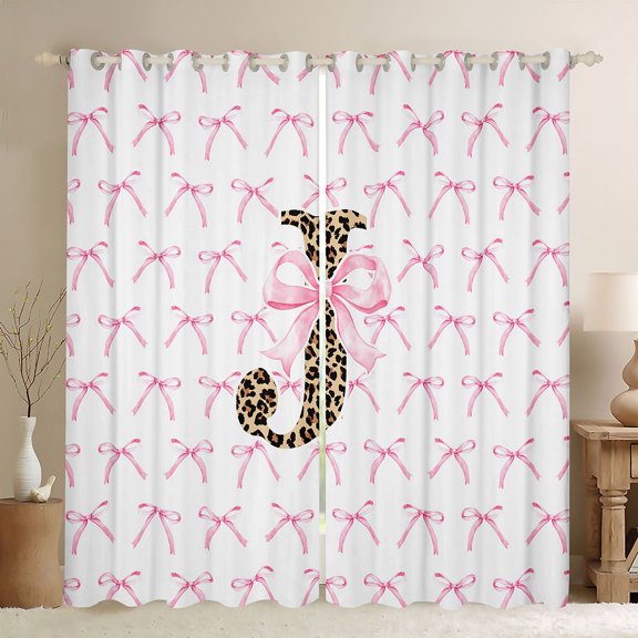 Castle Fairy Boys Girls Letter Monogrammed J Black Out Curtains,Kawaii Pink Bow Curtains Pack of 2 (42x63 Each),Animal Leopard Print Bedroom Curtains,Breathable Home Decor