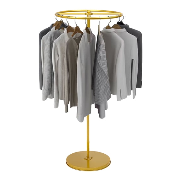 Gold Rotatable Garment Clothing Rack Floor-Standing Display Stand Store Clothes Shelf