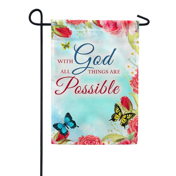 America Forever With God all Things are Possible Garden Flag 12.5 x 18 inch Christian Faith Religious Inspirational Quote Spring Summer Peony Double Sided Yard Outdoor Decorative Bible Verse Flag