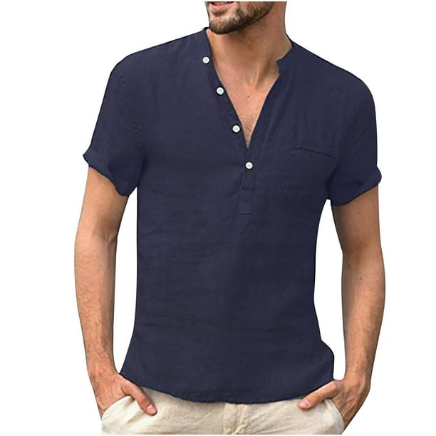 Aoochasliy Summer Clearance Mens Shirts Short Sleeve Shirt Men Summer Casual Fashion Linen T ...