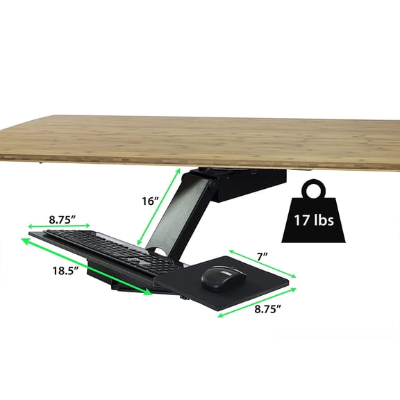 KT2-b Under-Desk Adjustable Height & Angle Sit to Stand Keyboard Tray with Negative Tilt for Better Posture and Productivity