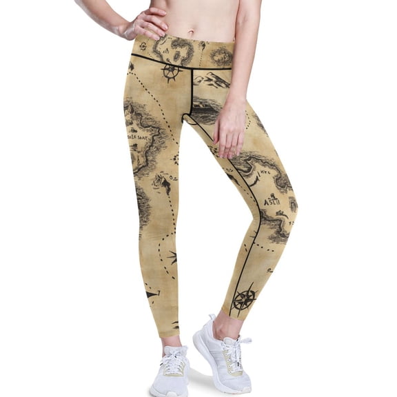 Ckdifva A Treasure Map Yoga Pants with Pockets for Women Workout Athletic Yoga Leggings