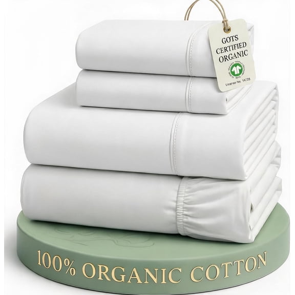Queen Sheet Set 100% Organic Cotton Percale Cooling White