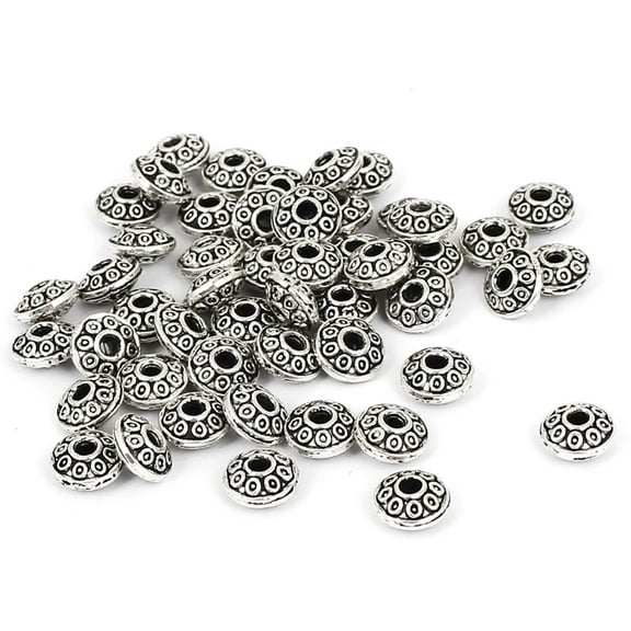 Uxcell DIY Craft Jewelry Making 6mm Dia Metal Round Flat Spacer Bead Silver Tone 50Pcs