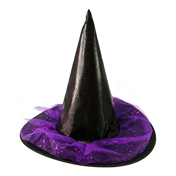 XIAOCHA Womens Sparkly Halloween Witch Hat Mesh Wizard Hat Role Playing Party Headwear,Purple