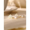thumbnail image 6 of Earrings Gold-7, CZ Flower Design with Teardrop Pearl, Fashion Jewelry, 6 of 30