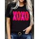 thumbnail image 1 of Camiseta con estampado de purpurina XOXO para San Valentín para mujer, estilo bohemio, informal, cuello redondo, manga corta, para el tiempo libre., 1 of 6