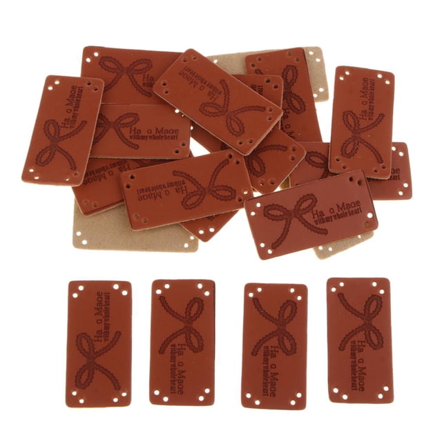 20 Piezas de material cuero PU Etiquetas "hechas " de Ropa Accesorios de - Arco mayimx Etiqueta grabada en relieve hecha a mano
