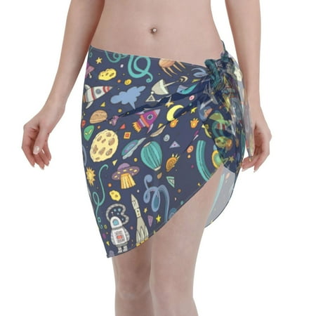 Coaee Colorful Space Women s Short Sarongs Beach Wrap Sheer Bikini Wraps Chiffon Cover Ups for Beach  Swimming  Holiday