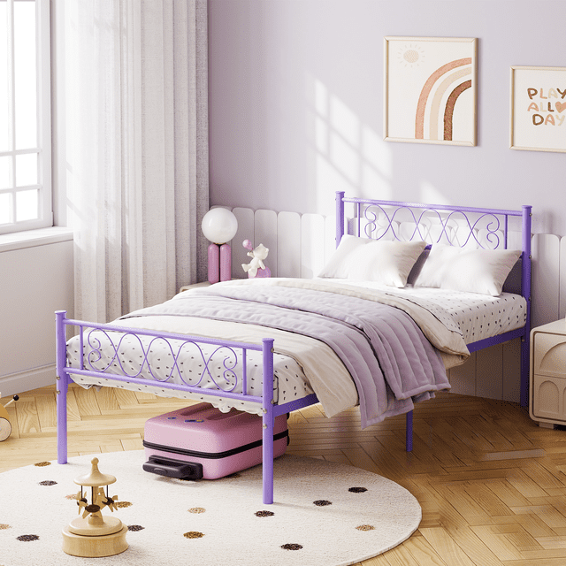 Twin Bed Frame, Metal Platform Bed Frame, Mattress Foundation with Steel Slat Support, No Box Spring Needed, Easy Assembly