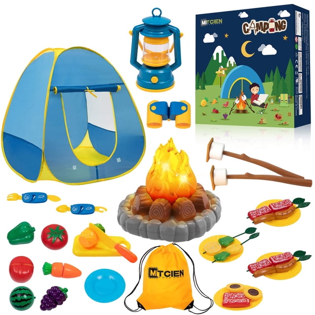 Tienda de campaña MITCIEN para niños con juego de fogata y frutas de juguete