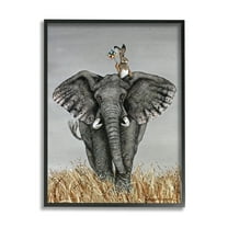 Stupell Industries Elephant & Rabbit Landscape Animals & Insects Painting Black Framed Art Print Wall Art, 11 x 14