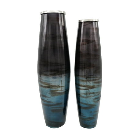A&B Home Veneta Glass Vases -Set of 2 - Blue/Black