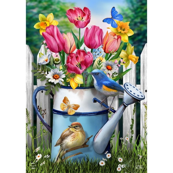 Briarwood Lane Spring Garden Flag 12x18 For Outdoor Floral Watering Can For Spring Garden Flag Flags For Outside