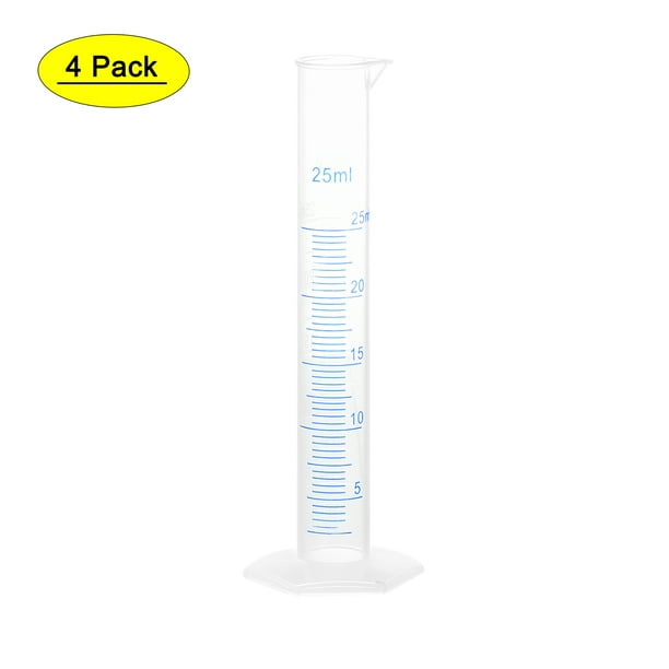Cilindro graduado de plástico Uxcell de 25 ml, cilindro de medición, marcado métrico de 2 lados, 4 piezas