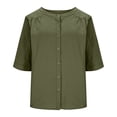 thumbnail image 6 of Jsaierl 3/4 Length Sleeve Cotton Linen Tops for Women Summer Button Up Round Neck Shirts Fashion Solid Ladies Blouses Classic Vacation T-shirts Top S-2XL, 6 of 7