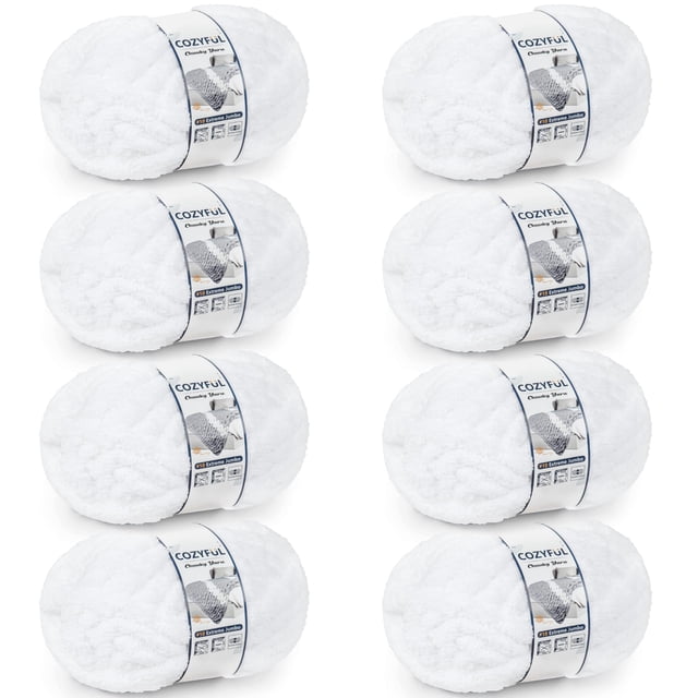 Hilo grueso Cozyful #10 Jumbo Chenille, 8 madejas, blanco