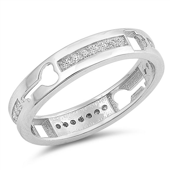 Clear CZ Heart Key Lock Cutout Thumb Ring .925 Sterling Silver Band White Jewelry Female Size 7