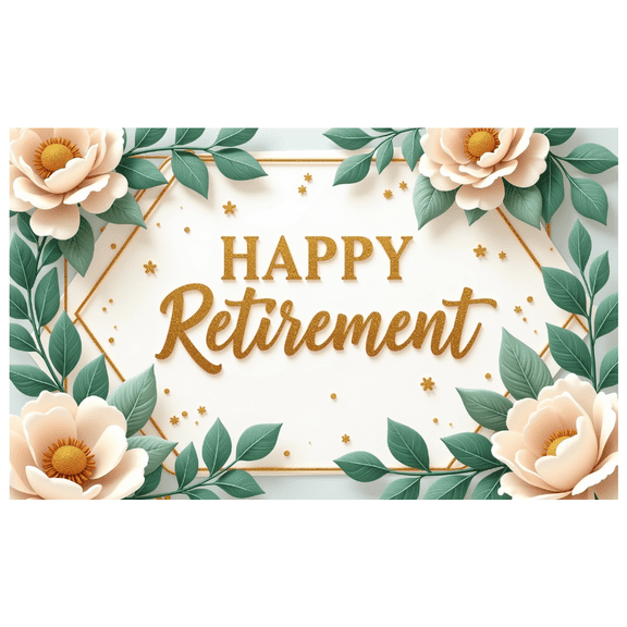 Floral Design Retirement Banner Decorative Leaves Happy Retirement Celebration Backdrop for Party Indoor Outdoor Decoration