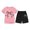 Pink, variant on Kids Girls Pajamas Set Cute Bow Tie Print Short Sleeve Crewneck Top with Shorts Sleepwear Loungewear Set Pjs for Girls Size 12-13 Years