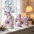 thumbnail image 4 of Lilixerw Christmas Snowman Figurine Set of 3 Purple Snowflake with Hats Scarves Christmas Tree for Shelf Mantel Holiday Seasonal Home Decoration, 4 of 6