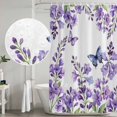 thumbnail image 5 of Purple Flowers Shower Curtain, Waterproof Shower Curtains for Bathroom, Butterfly Spring Floral Watercolor Farmhouse Washable Fabric Bathtub Curtain Set Bath Decor with 12 Hooks Extra Long 72"x96", 5 of 8