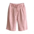 thumbnail image 4 of Women's Linen Blend Pleated Shorts with Belt Loops and Side Pockets, 4 of 5