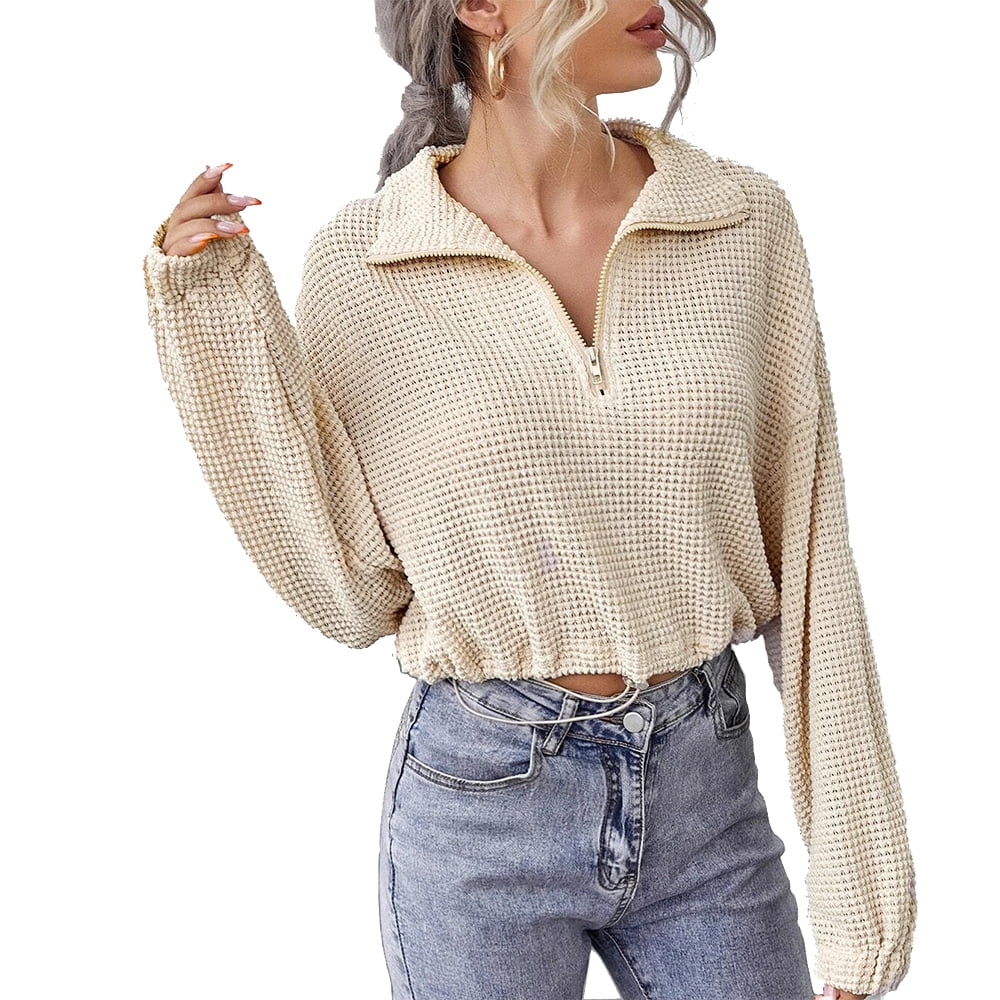 Sweater Cropped Pullover Knitted Solid 