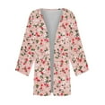 thumbnail image 4 of Nrmvnmi Open Front Cardigans for Women 2024 Retro Print 3/4 Sleeve Cardigans Lightweight Blouse Tops Coat Casual Duster Jackets Pink, 4 of 5