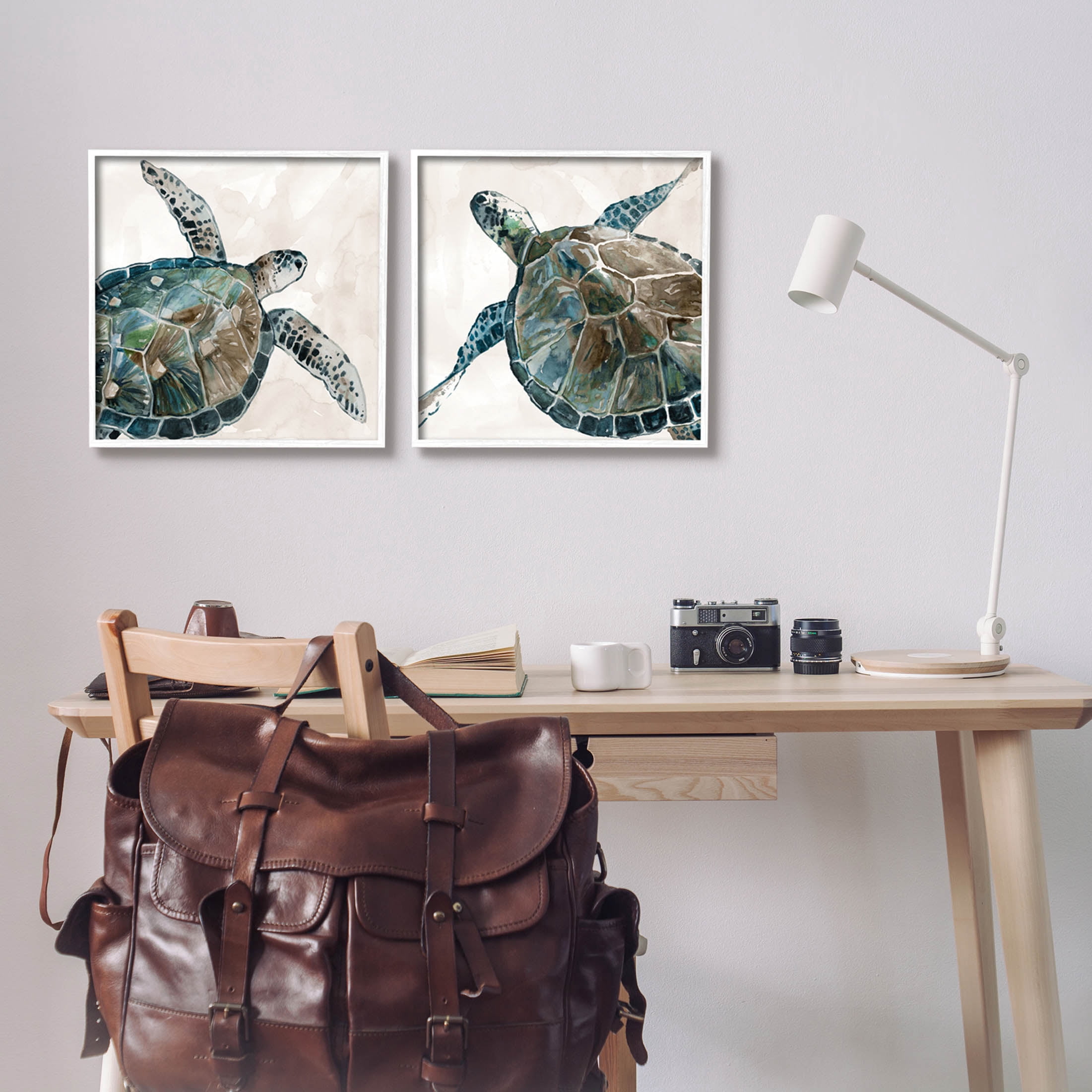 Stupell Industries Aquatic Sea Turtles Swimming Graphic Art White Framed Art Print Wall Art, Set of 2, Design by Carol Robinson