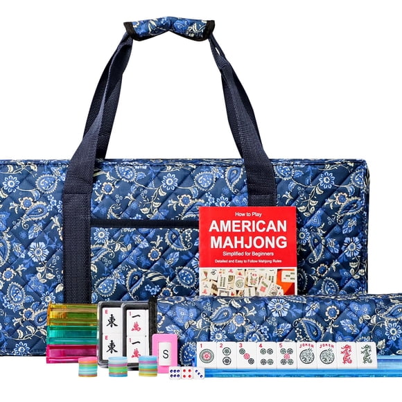 Set de mahjong Jongyance American con bolsa azul, 166 fichas y acceso.