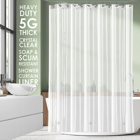 Virtu Premium 8G Plastic Shower Curtain Mildew Resistant, Waterproof Shower Liner, 72" X 72", Frosted