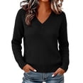 thumbnail image 6 of Fesfesfes Women's V-Neck Drop Shoulder Knit Sweater with Side Slit Long Sleeve Loose Fit Solid Color Soft Warm Casual Pullover Top for Fall Winter Daily Wear, 6 of 9