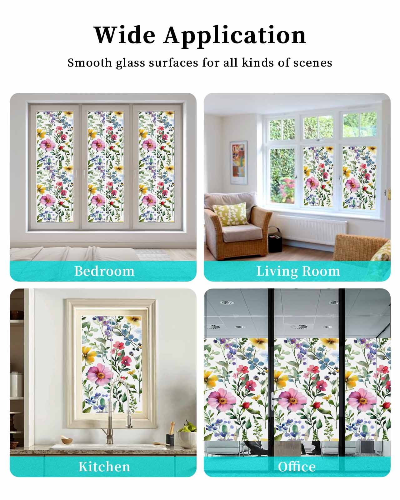 Window Privacy Film Spring Flower Stained Glass Window Film Decorative Sun Block Window Cover Retro Farm Summer Leaf Plant Watercolor Window Clings Static Adhesive Sticker for Bathroom 23.6"x59"