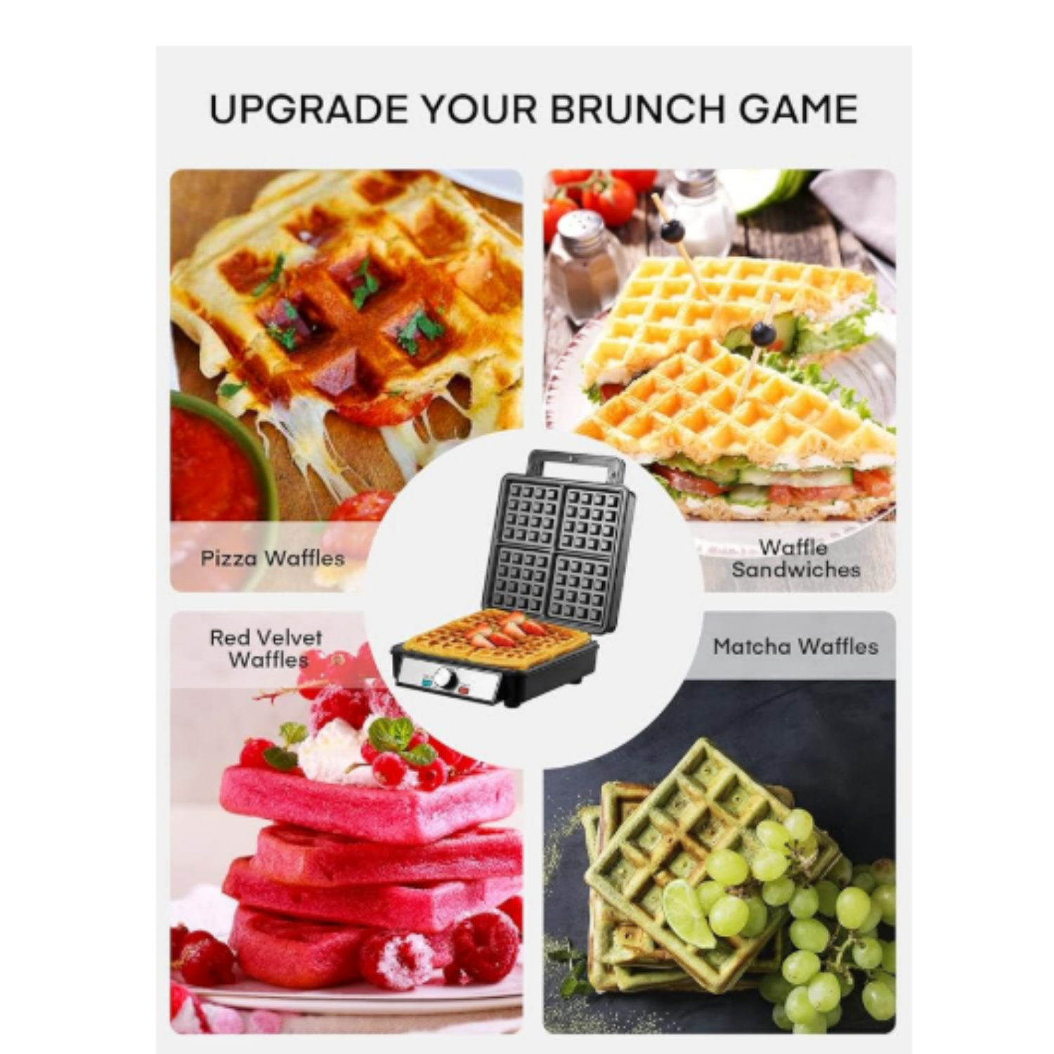 1200W Belgian Waffle Maker 4-Slice, Stainless Steel, 5 Browning Levels, Non-Stick Surfaces, Silver/Black, FOHERE - Perfect for Family Breakfasts (Black)
