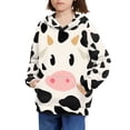 thumbnail image 3 of Xoenoiee Kids Hoodies Pullover Cosy Hoodies Hooded Sweatshirt with Front Kangaroo Pocket Long Sleeve Fall Winter Tops for Hiking Traveling Running, Cow Print, L, 3 of 7