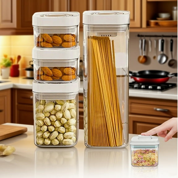Airtight Food Storage Containers, 4PCS Pop Stackable Pantry Canister for Kitchen and Pantry Organization, Kitchen Storage Containers for Cereal Flour Sugar Grains (2.43Qt, 1.16Qt, 2 * 0.47Qt)