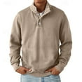 thumbnail image 6 of Mens Quarter Button up Sweatshirt Mock Neck Pullover Long Sleeve Casual Tops Winter Khaki L, 6 of 6