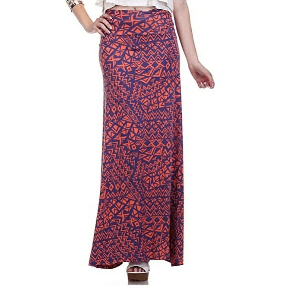 Women's High Waisted Rayon Spandex Printed Maxi Skirt, X-LARGE