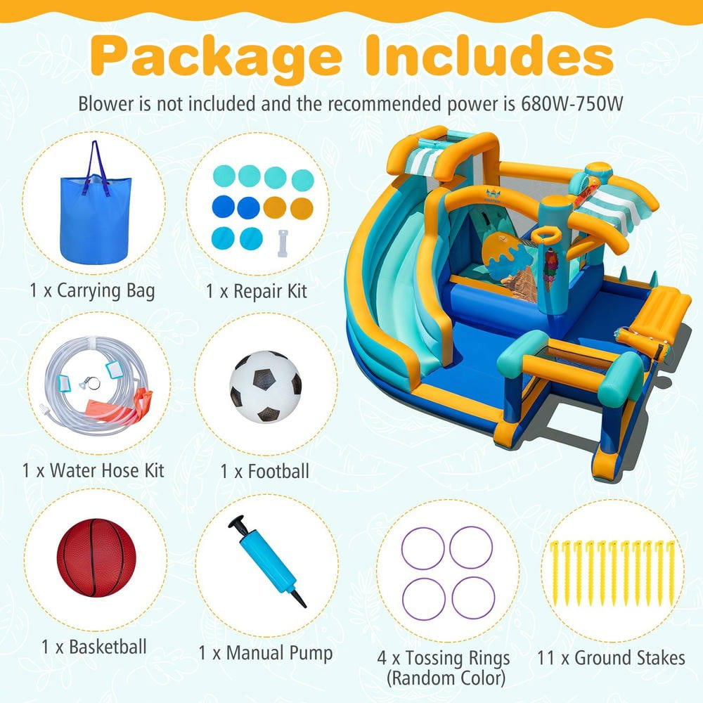 Resenkos Inflatable Water Slide Bounce House Kids Jump Castle with Water Cannon - Fun Summer Backyard Play Center - Multicolor