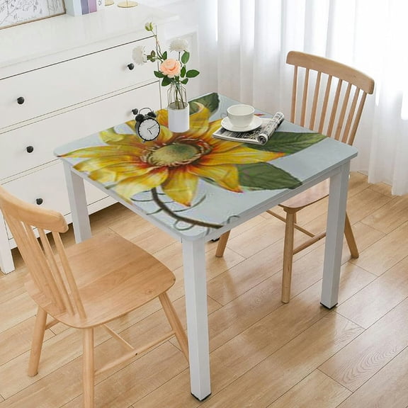 HAOXIT Home Fashions Sunflower Season Vintage Floral Water- and Stain-Resistant Vinyl Tablecloth with Flannel Backing 36*36