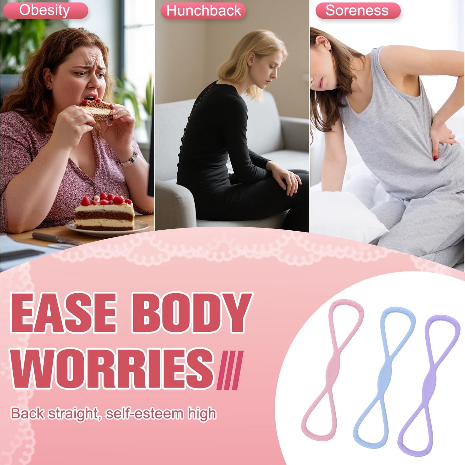 JJEAN-Figure 8 Resistance Band for Women Men, Non‑Slip Handles Exercise Band, Home Gym Fitness Equipment for Yoga, Pilates, Stretching & Physical Therapy (25 lbs)