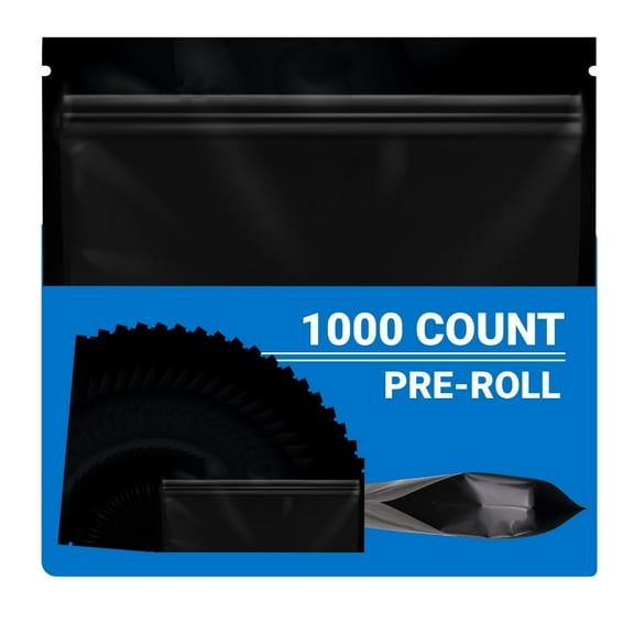 Loud Lock Mylar Bags Smell Proof Pre Roll All Black - 1000 Count 2.27" x 6" 6mill Thickness