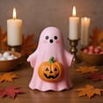 thumbnail image 3 of Halloween Pink Ghost Figurine Decor,Mini Cute Pink Statue with Pumpkin Holding, Decoration for Gift Props Tabletop Home Decorations, Perfect Halloween Gift Halloween-Themed Decorations, 3 of 7