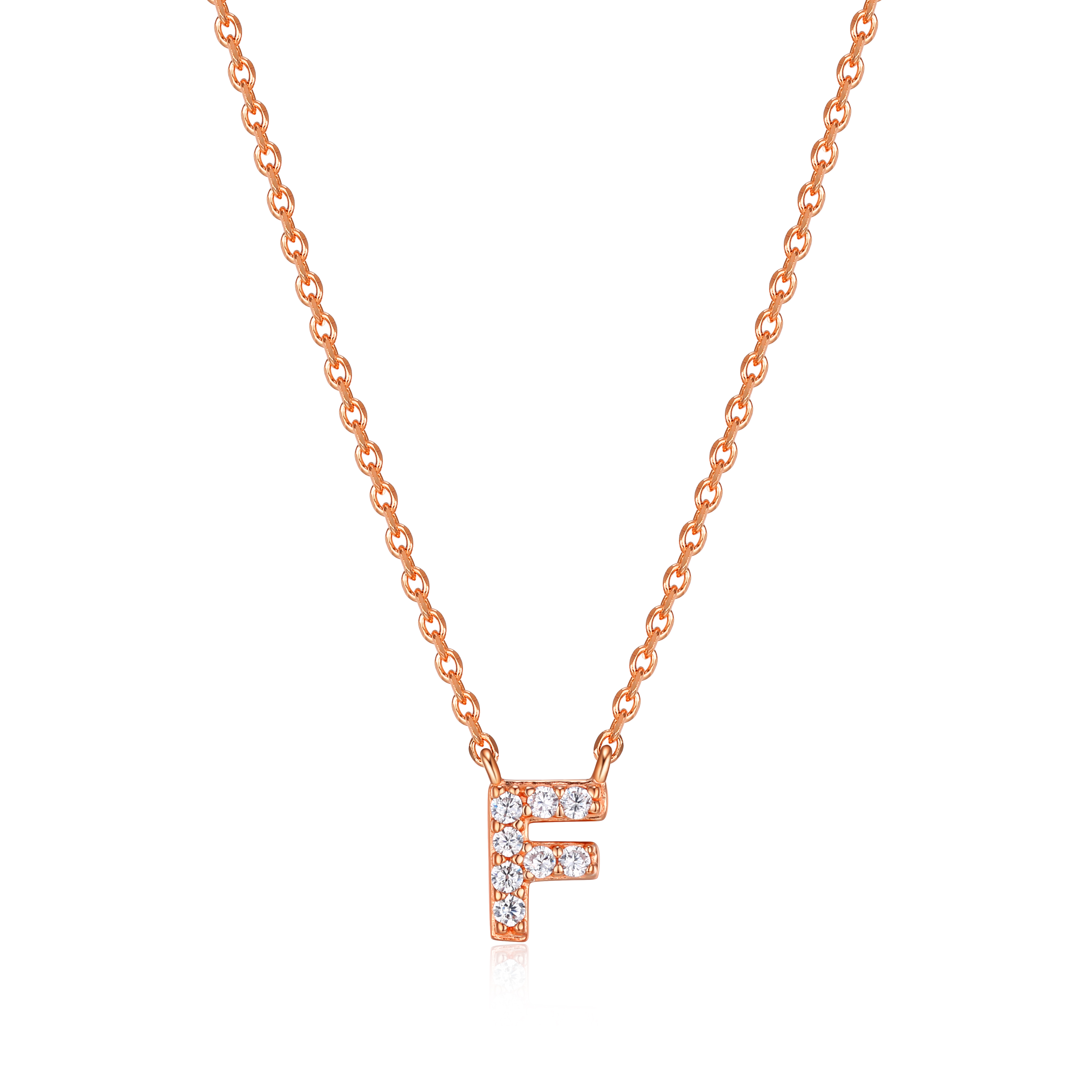 Forever Facets "F" CZ Necklace in Rose Gold over Sterling Silver, Adult Female