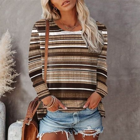 

Spf Shirts for Women Long Sleeve Long Sleeve Rash Guard Women Printed Casual Crew Neck Fashionable Long Sleeve Swim Shirts for Women Sun Shirt Women Coffee XL