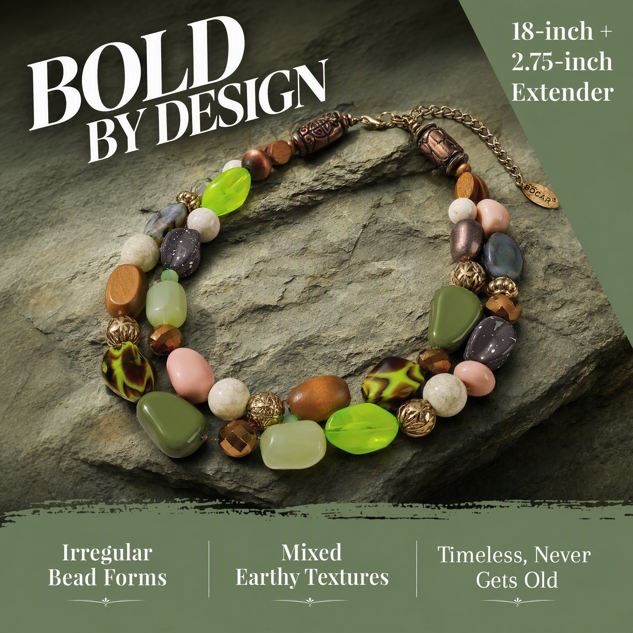 Bocar 2-Layer Chunky Beaded Statement Collar Necklace photo 2